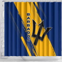 Barbados Trident and Coat of Arms Shower Curtain with Blue Yellow Patriotic Graphic - Wonder Print Shop