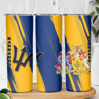 Barbados Trident and Coat of Arms Skinny Tumbler with Blue Yellow Patriotic Graphic - Wonder Print Shop