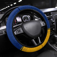 Barbados Trident and Coat of Arms Steering Wheel Cover with Blue Yellow Patriotic Graphic - Wonder Print Shop