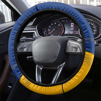 Barbados Trident and Coat of Arms Steering Wheel Cover with Blue Yellow Patriotic Graphic - Wonder Print Shop