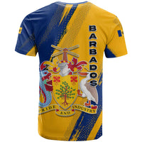 Barbados Trident and Coat of Arms T Shirt with Blue Yellow Patriotic Graphic - Wonder Print Shop