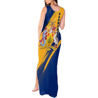 Barbados Trident and Coat of Arms Tank Maxi Dress with Blue Yellow Patriotic Graphic - Wonder Print Shop