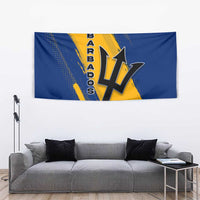 Barbados Trident and Coat of Arms Tapestry with Blue Yellow Patriotic Graphic - Wonder Print Shop