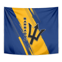 Barbados Trident and Coat of Arms Tapestry with Blue Yellow Patriotic Graphic - Wonder Print Shop