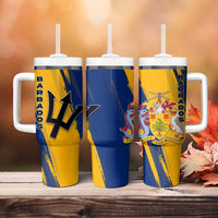 Barbados Trident and Coat of Arms Tumbler With Handle with Blue Yellow Patriotic Graphic - Wonder Print Shop