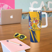 Barbados Trident and Coat of Arms Tumbler With Handle with Blue Yellow Patriotic Graphic - Wonder Print Shop
