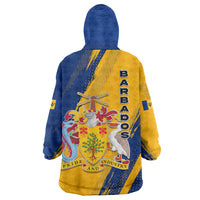 Barbados Trident and Coat of Arms Wearable Blanket Hoodie with Blue Yellow Patriotic Graphic - Wonder Print Shop