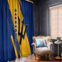 Barbados Trident and Coat of Arms Window Curtain with Blue Yellow Patriotic Graphic - Wonder Print Shop