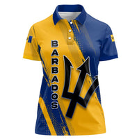 Barbados Trident and Coat of Arms Women Polo Shirt with Blue Yellow Patriotic Graphic - Wonder Print Shop