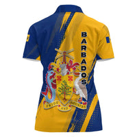 Barbados Trident and Coat of Arms Women Polo Shirt with Blue Yellow Patriotic Graphic - Wonder Print Shop