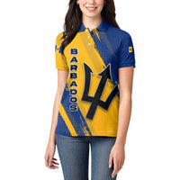 Barbados Trident and Coat of Arms Women Polo Shirt with Blue Yellow Patriotic Graphic - Wonder Print Shop