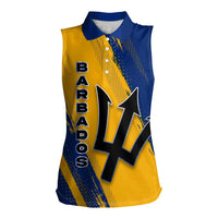 Barbados Trident and Coat of Arms Women Sleeveless Polo Shirt with Blue Yellow Patriotic Graphic - Wonder Print Shop