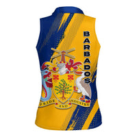 Barbados Trident and Coat of Arms Women Sleeveless Polo Shirt with Blue Yellow Patriotic Graphic - Wonder Print Shop