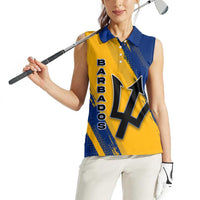 Barbados Trident and Coat of Arms Women Sleeveless Polo Shirt with Blue Yellow Patriotic Graphic - Wonder Print Shop