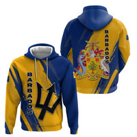 Barbados Trident and Coat of Arms Zip Hoodie with Blue Yellow Patriotic Graphic - Wonder Print Shop