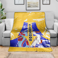 Barbados Coat of Arms Blanket with Yellow Blue Pelican Dolphin Graphic - Wonder Print Shop