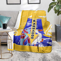 Barbados Coat of Arms Blanket with Yellow Blue Pelican Dolphin Graphic - Wonder Print Shop