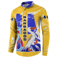 Barbados Coat of Arms Button Sweatshirt with Yellow Blue Pelican Dolphin Graphic - Wonder Print Shop