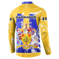 Barbados Coat of Arms Button Sweatshirt with Yellow Blue Pelican Dolphin Graphic - Wonder Print Shop