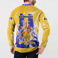 Barbados Coat of Arms Button Sweatshirt with Yellow Blue Pelican Dolphin Graphic - Wonder Print Shop