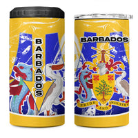 Barbados Coat of Arms 4 in 1 Can Cooler Tumbler with Yellow Blue Pelican Dolphin Graphic - Wonder Print Shop