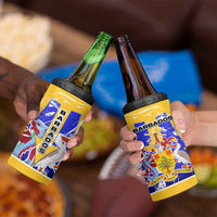 Barbados Coat of Arms 4 in 1 Can Cooler Tumbler with Yellow Blue Pelican Dolphin Graphic - Wonder Print Shop