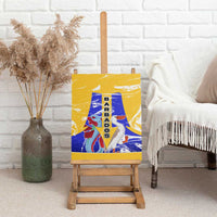 Barbados Coat of Arms Canvas Wall Art with Yellow Blue Pelican Dolphin Graphic - Wonder Print Shop