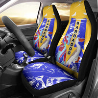 Barbados Coat of Arms Car Seat Cover with Yellow Blue Pelican Dolphin Graphic - Wonder Print Shop