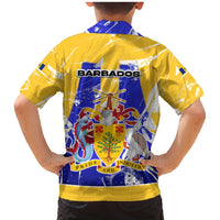 Barbados Coat of Arms Family Matching Mermaid Dress and Hawaiian Shirt with Yellow Blue Pelican Dolphin Graphic - Wonder Print Shop