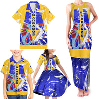 Barbados Coat of Arms Family Matching Tank Maxi Dress and Hawaiian Shirt with Yellow Blue Pelican Dolphin Graphic - Wonder Print Shop