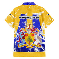Barbados Coat of Arms Hawaiian Shirt with Yellow Blue Pelican Dolphin Graphic - Wonder Print Shop