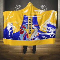 Barbados Coat of Arms Hooded Blanket with Yellow Blue Pelican Dolphin Graphic - Wonder Print Shop