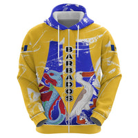 Barbados Coat of Arms Hoodie with Yellow Blue Pelican Dolphin Graphic - Wonder Print Shop