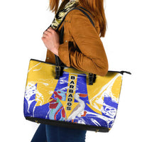 Barbados Coat of Arms Leather Tote Bag with Yellow Blue Pelican Dolphin Graphic - Wonder Print Shop