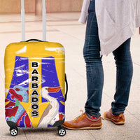 Barbados Coat of Arms Luggage Cover with Yellow Blue Pelican Dolphin Graphic - Wonder Print Shop