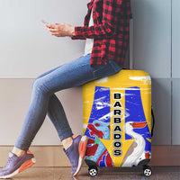 Barbados Coat of Arms Luggage Cover with Yellow Blue Pelican Dolphin Graphic - Wonder Print Shop