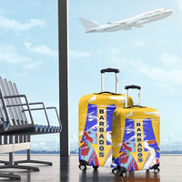 Barbados Coat of Arms Luggage Cover with Yellow Blue Pelican Dolphin Graphic - Wonder Print Shop