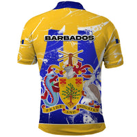 Barbados Coat of Arms Polo Shirt with Yellow Blue Pelican Dolphin Graphic - Wonder Print Shop