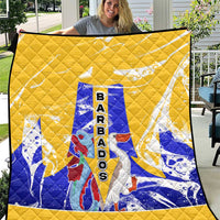 Barbados Coat of Arms Quilt with Yellow Blue Pelican Dolphin Graphic - Wonder Print Shop