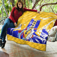 Barbados Coat of Arms Quilt with Yellow Blue Pelican Dolphin Graphic - Wonder Print Shop