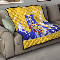 Barbados Coat of Arms Quilt with Yellow Blue Pelican Dolphin Graphic - Wonder Print Shop