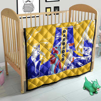 Barbados Coat of Arms Quilt with Yellow Blue Pelican Dolphin Graphic - Wonder Print Shop