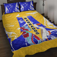 Barbados Coat of Arms Quilt Bed Set with Yellow Blue Pelican Dolphin Graphic - Wonder Print Shop