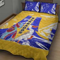 Barbados Coat of Arms Quilt Bed Set with Yellow Blue Pelican Dolphin Graphic - Wonder Print Shop