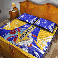 Barbados Coat of Arms Quilt Bed Set with Yellow Blue Pelican Dolphin Graphic - Wonder Print Shop