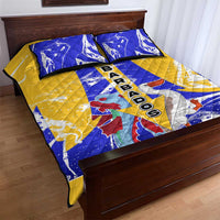 Barbados Coat of Arms Quilt Bed Set with Yellow Blue Pelican Dolphin Graphic - Wonder Print Shop