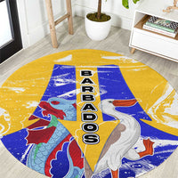 Barbados Coat of Arms Round Carpet with Yellow Blue Pelican Dolphin Graphic - Wonder Print Shop