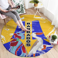 Barbados Coat of Arms Round Carpet with Yellow Blue Pelican Dolphin Graphic - Wonder Print Shop