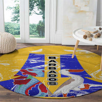 Barbados Coat of Arms Round Carpet with Yellow Blue Pelican Dolphin Graphic - Wonder Print Shop