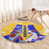 Barbados Coat of Arms Round Carpet with Yellow Blue Pelican Dolphin Graphic - Wonder Print Shop